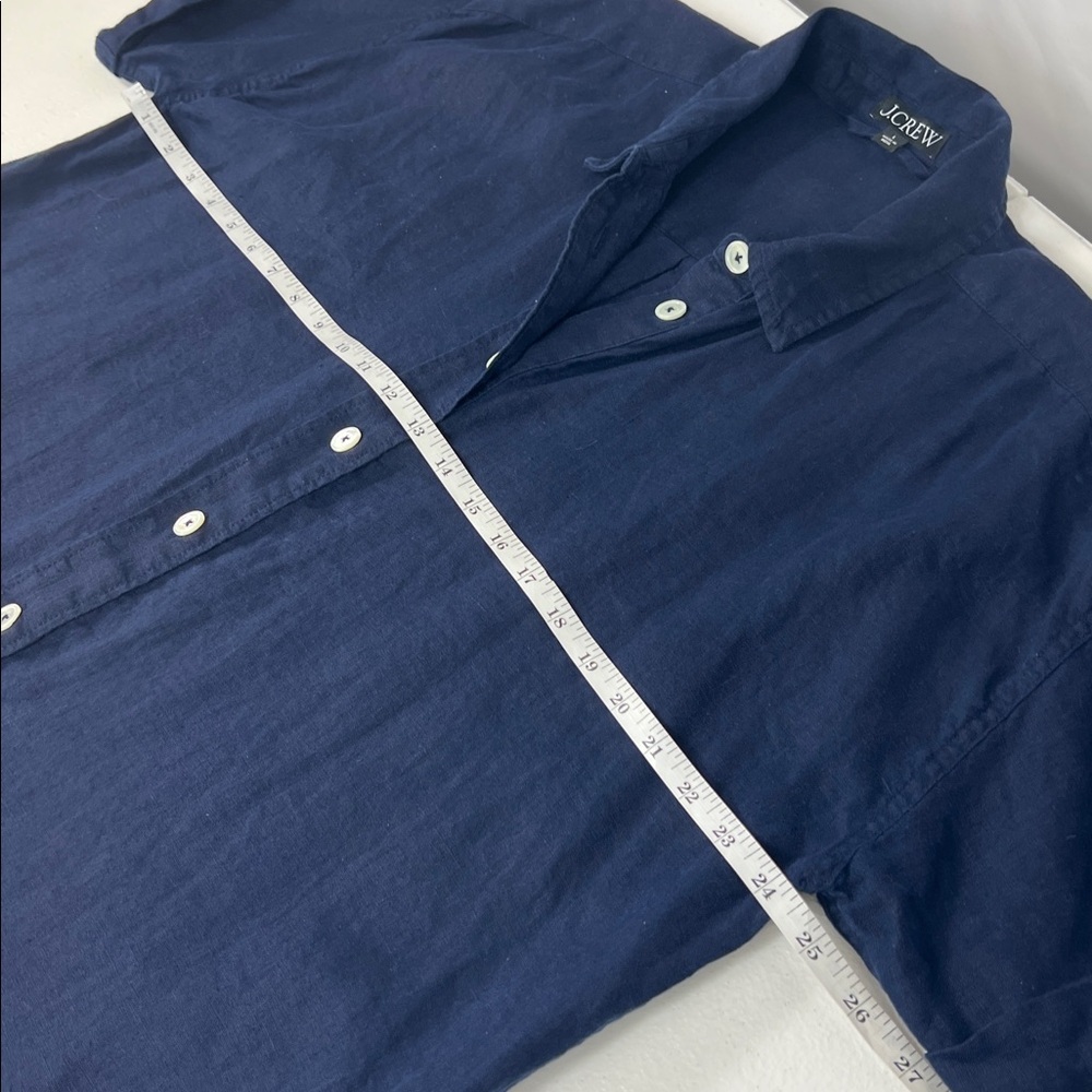 J.CREW Sz L Navy Blue Capitaine 100% Linen Shirtdress EUC Minimalist Summer - Picture 7 of 10